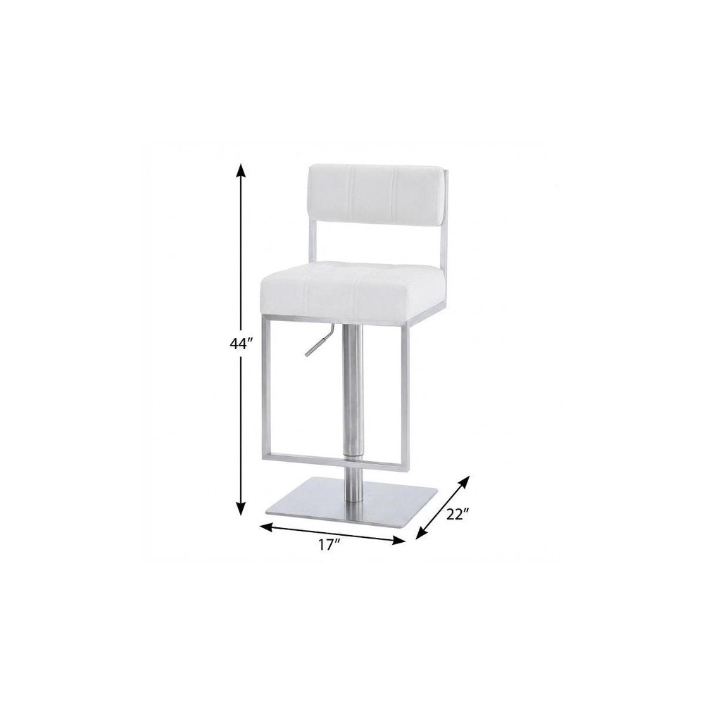 White And Silver Faux Leather And Faux Leather And Iron Low Back Adjustable Height Swivel Bar Chair HomeRoots
