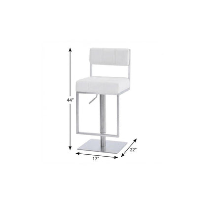 White And Silver Faux Leather And Faux Leather And Iron Low Back Adjustable Height Swivel Bar Chair HomeRoots