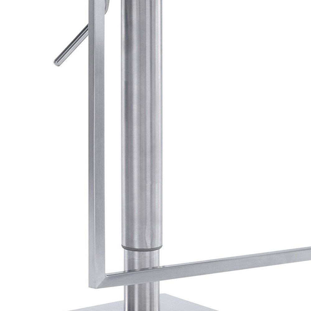 White And Silver Faux Leather And Faux Leather And Iron Low Back Adjustable Height Swivel Bar Chair HomeRoots
