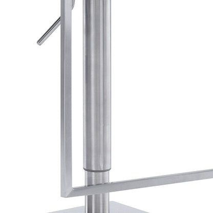White And Silver Faux Leather And Faux Leather And Iron Low Back Adjustable Height Swivel Bar Chair HomeRoots