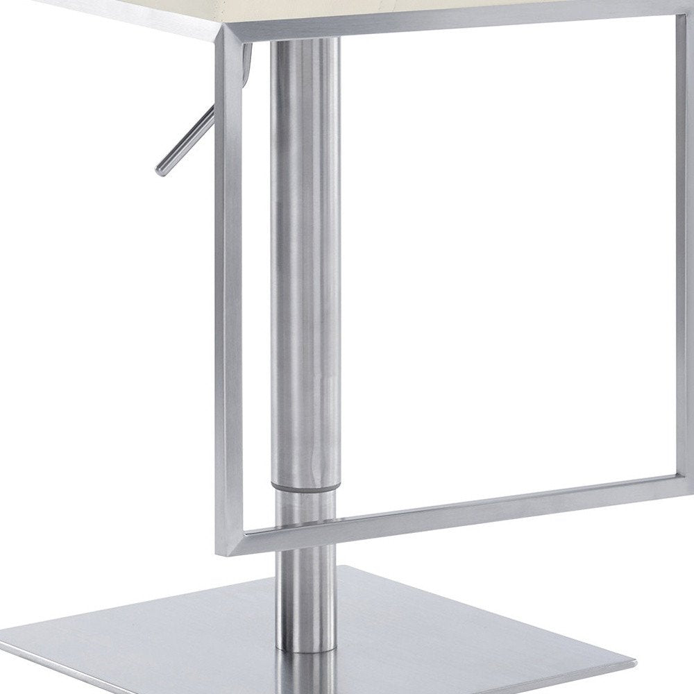 White And Silver Faux Leather And Faux Leather And Iron Low Back Adjustable Height Swivel Bar Chair HomeRoots