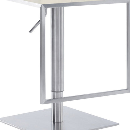 White And Silver Faux Leather And Faux Leather And Iron Low Back Adjustable Height Swivel Bar Chair HomeRoots