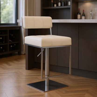 White And Silver Faux Leather And Faux Leather And Iron Low Back Adjustable Height Swivel Bar Chair HomeRoots