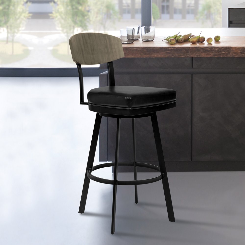 26" Black Fabric And Iron Counter Height Bar Chair HomeRoots