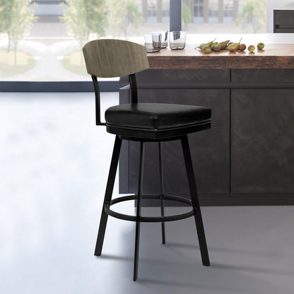 26" Black Fabric And Iron Counter Height Bar Chair HomeRoots