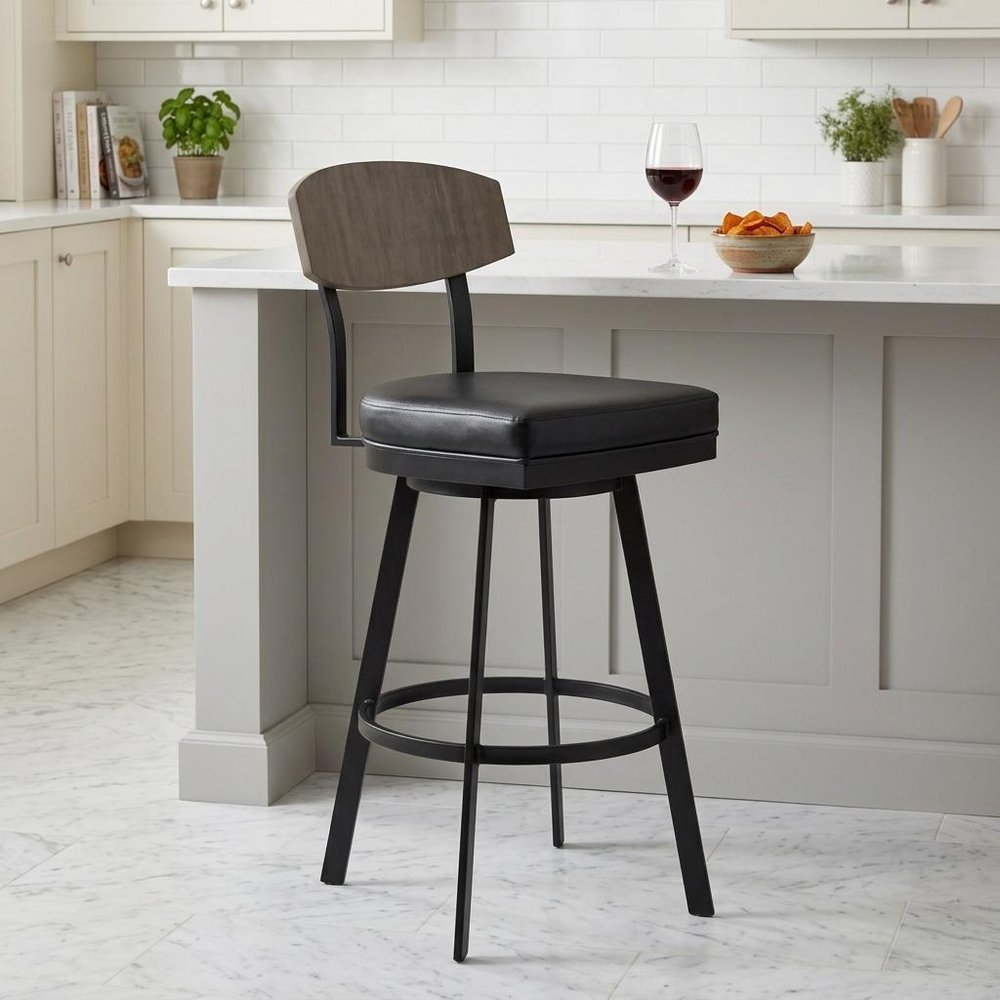 26" Black Fabric And Iron Counter Height Bar Chair HomeRoots