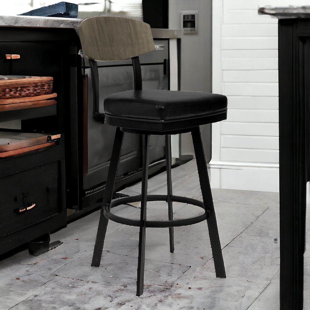 26" Black Fabric And Iron Counter Height Bar Chair HomeRoots