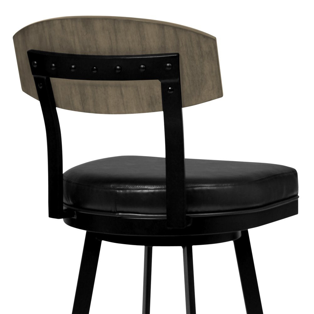 30" Black Fabric And Iron Bar Height Bar Chair HomeRoots