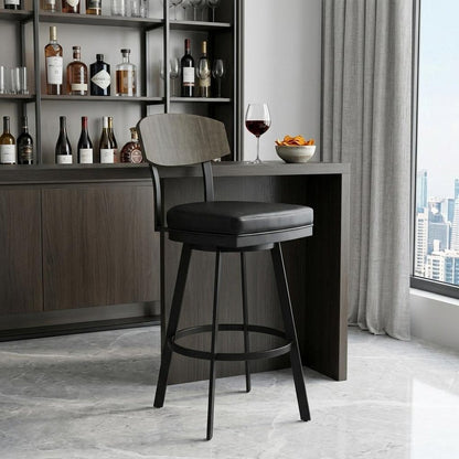 30" Black Fabric And Iron Bar Height Bar Chair HomeRoots
