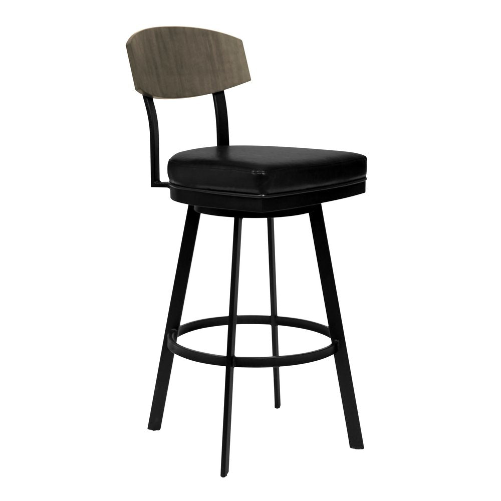 30" Black Fabric And Iron Bar Height Bar Chair HomeRoots
