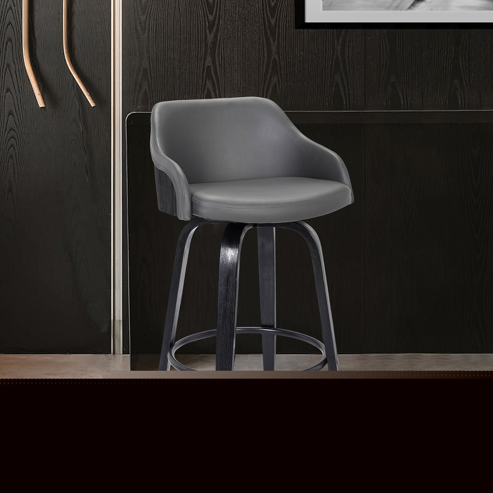 26" Gray And Black Iron Swivel Low Back Counter Height Bar Chair HomeRoots