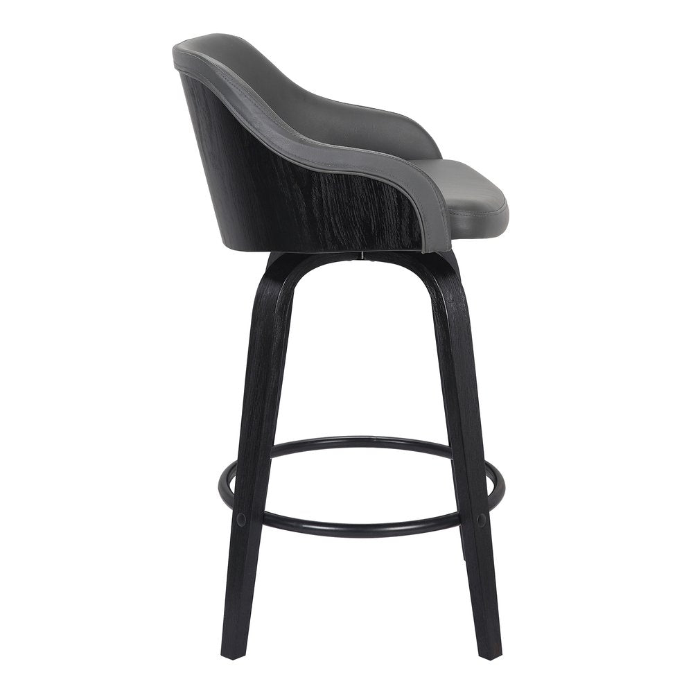 26" Gray And Black Fabric And Iron Low Back Counter Height Swivel Bar Chair HomeRoots