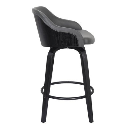 26" Gray And Black Fabric And Iron Low Back Counter Height Swivel Bar Chair HomeRoots