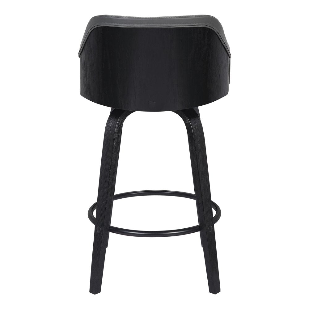 26" Gray And Black Fabric And Iron Low Back Counter Height Swivel Bar Chair HomeRoots