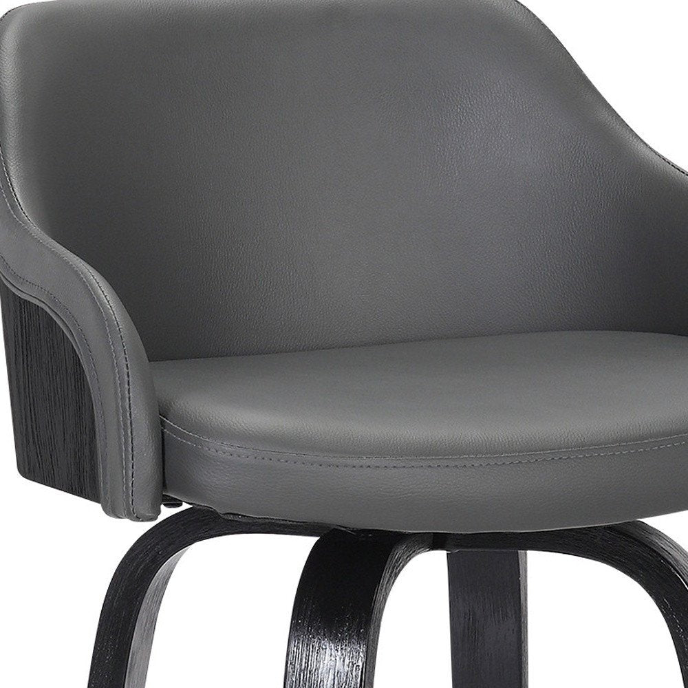 26" Gray And Black Fabric And Iron Low Back Counter Height Swivel Bar Chair HomeRoots