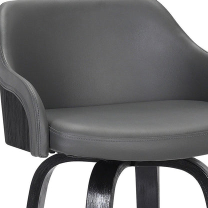 26" Gray And Black Fabric And Iron Low Back Counter Height Swivel Bar Chair HomeRoots