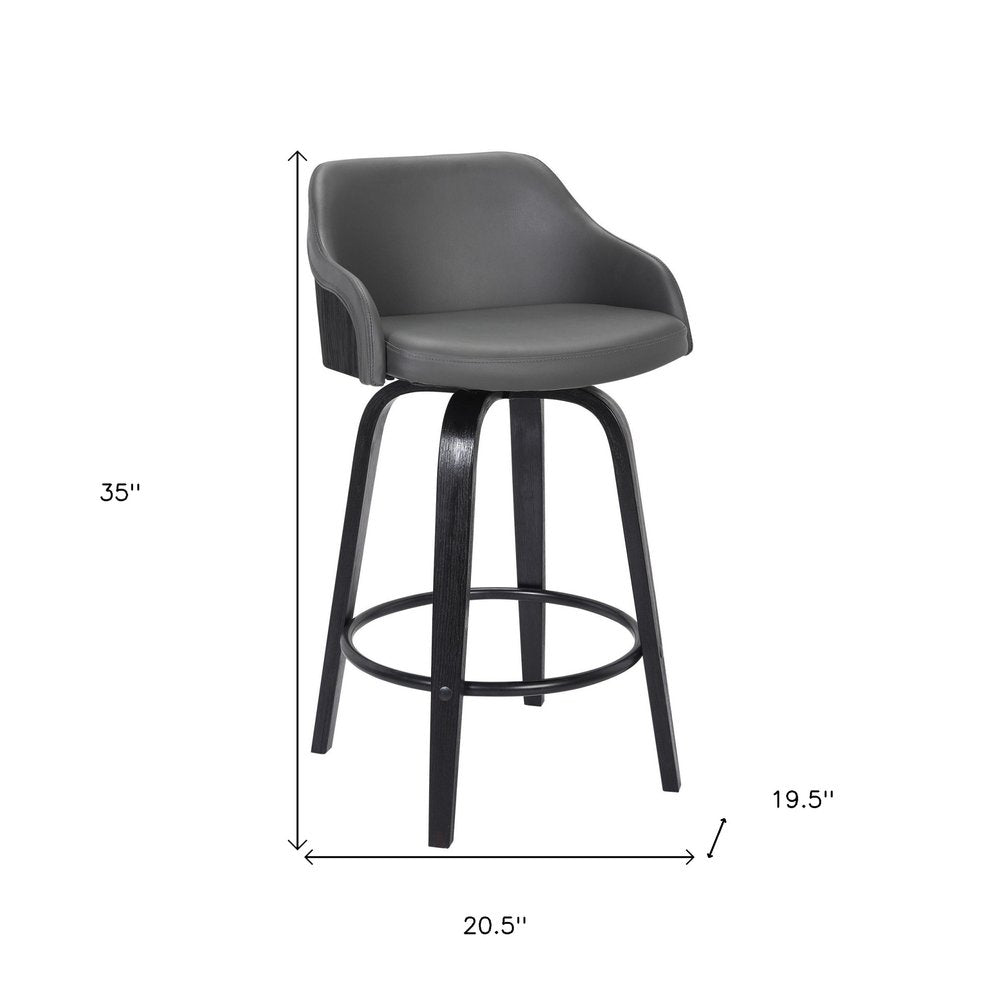 26" Gray And Black Fabric And Iron Low Back Counter Height Swivel Bar Chair HomeRoots