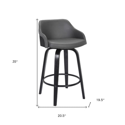 26" Gray And Black Fabric And Iron Low Back Counter Height Swivel Bar Chair HomeRoots