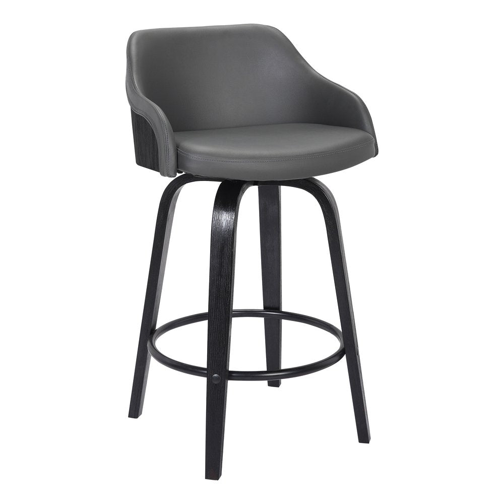 26" Gray And Black Fabric And Iron Low Back Counter Height Swivel Bar Chair HomeRoots