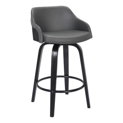 26" Gray And Black Fabric And Iron Low Back Counter Height Swivel Bar Chair HomeRoots