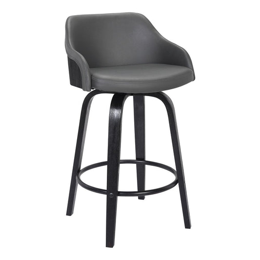 26" Gray And Black Fabric And Iron Low Back Counter Height Swivel Bar Chair HomeRoots