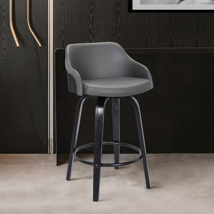 30" Gray And Black Fabric And Iron Low Back Bar Height Swivel Bar Chair HomeRoots