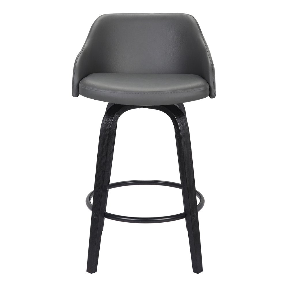 30" Gray And Black Fabric And Iron Low Back Bar Height Swivel Bar Chair HomeRoots