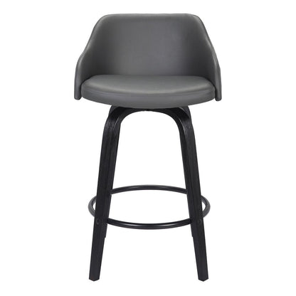 30" Gray And Black Fabric And Iron Low Back Bar Height Swivel Bar Chair HomeRoots