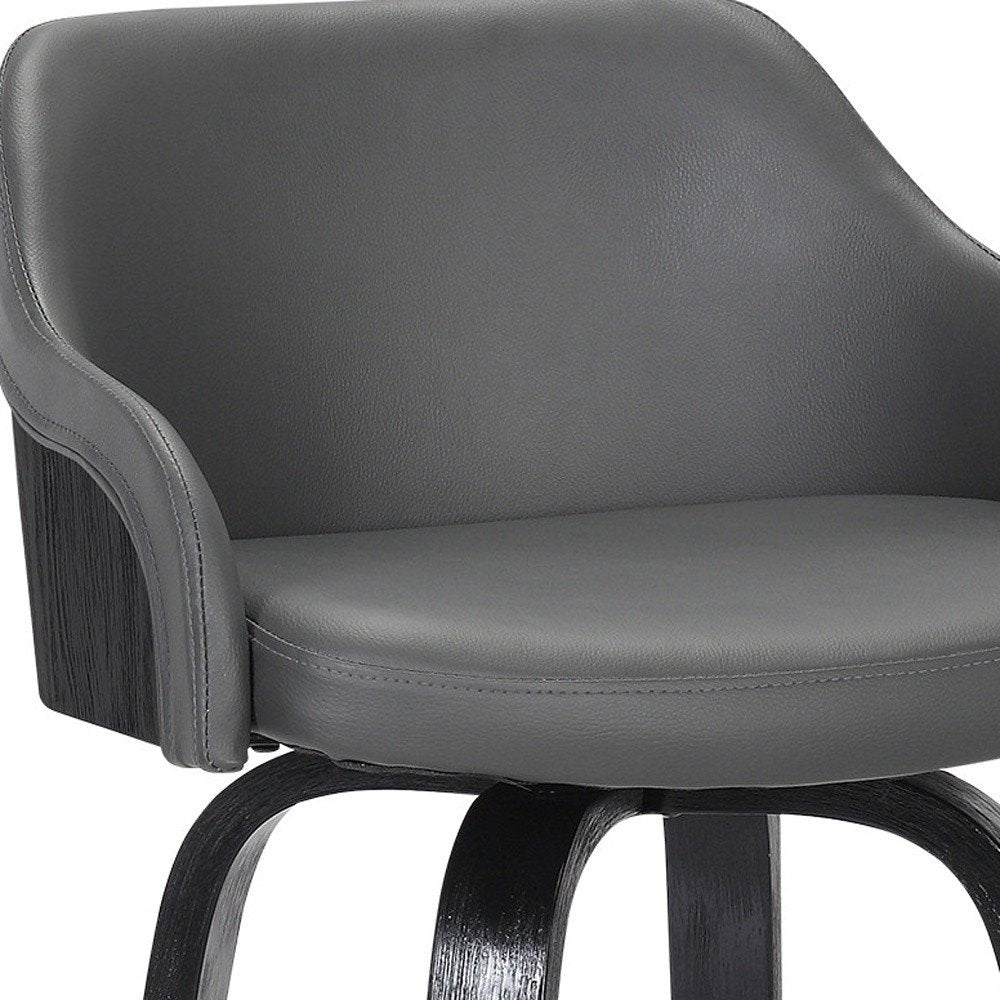 30" Gray And Black Fabric And Iron Low Back Bar Height Swivel Bar Chair HomeRoots