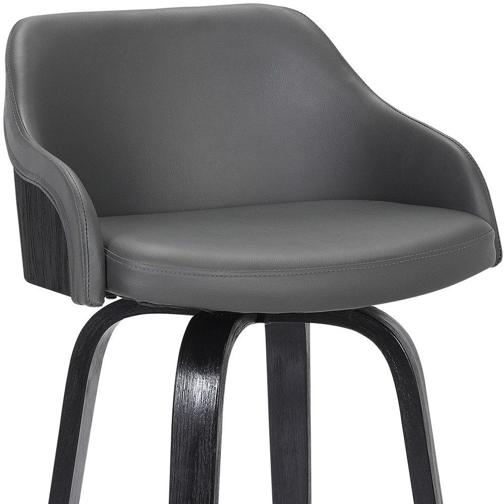 30" Gray And Black Fabric And Iron Low Back Bar Height Swivel Bar Chair HomeRoots