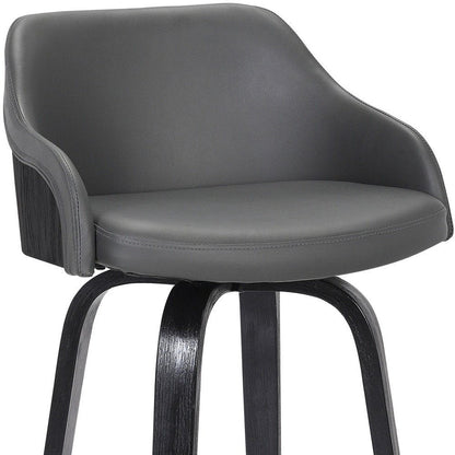 30" Gray And Black Fabric And Iron Low Back Bar Height Swivel Bar Chair HomeRoots