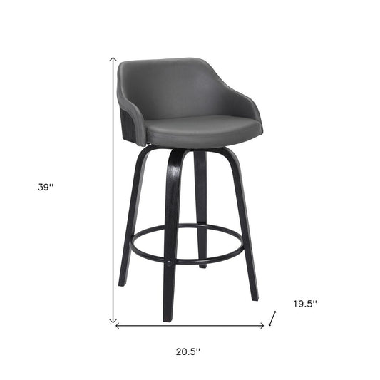 30" Gray And Black Fabric And Iron Low Back Bar Height Swivel Bar Chair HomeRoots