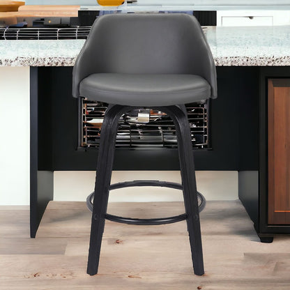 30" Gray And Black Fabric And Iron Low Back Bar Height Swivel Bar Chair HomeRoots