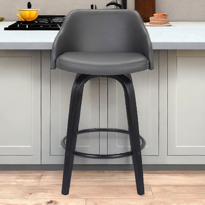 30" Gray And Black Fabric And Iron Low Back Bar Height Swivel Bar Chair HomeRoots