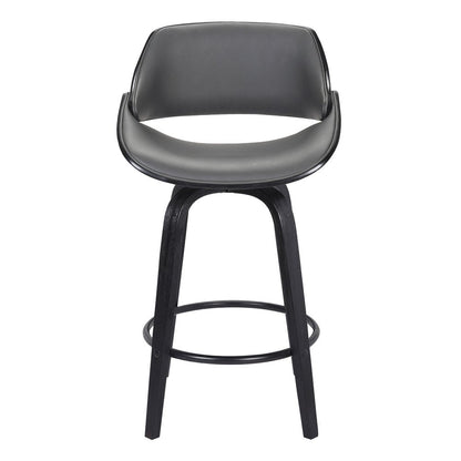 26" Gray And Black Faux Leather And Fabric And Iron Low Back Counter Height Swivel Bar Chair HomeRoots