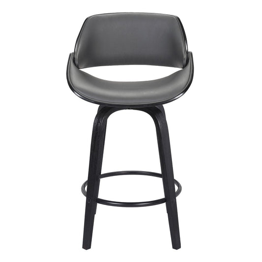 26" Gray And Black Faux Leather And Fabric And Iron Low Back Counter Height Swivel Bar Chair HomeRoots