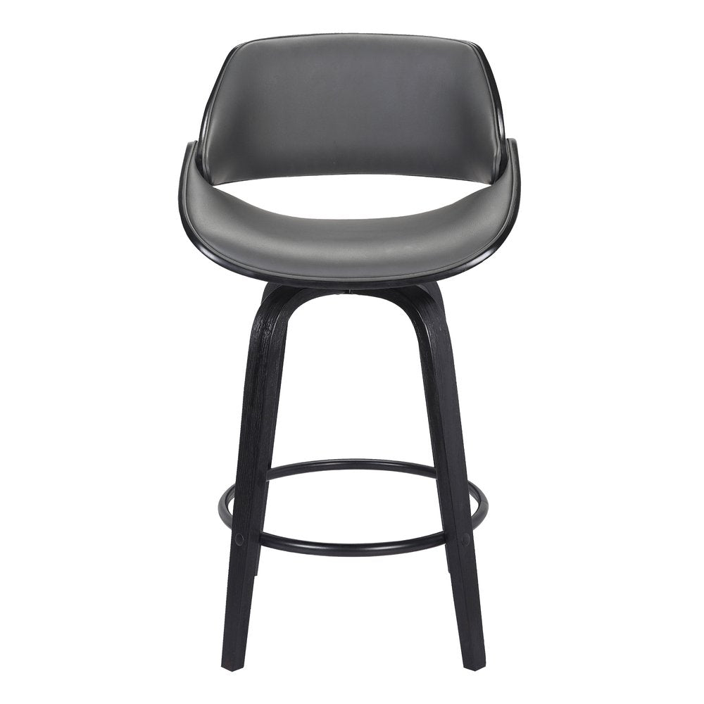 26" Gray And Black Faux Leather And Iron Swivel Low Back Counter Height Bar Chair HomeRoots