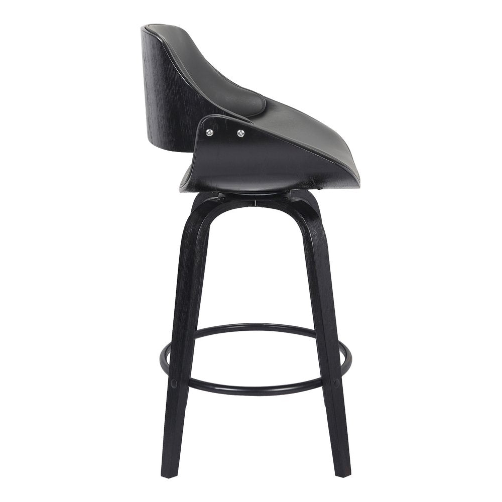 26" Gray And Black Faux Leather And Iron Swivel Low Back Counter Height Bar Chair HomeRoots