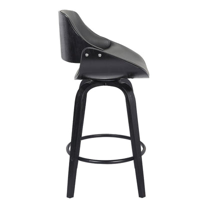 26" Gray And Black Faux Leather And Iron Swivel Low Back Counter Height Bar Chair HomeRoots