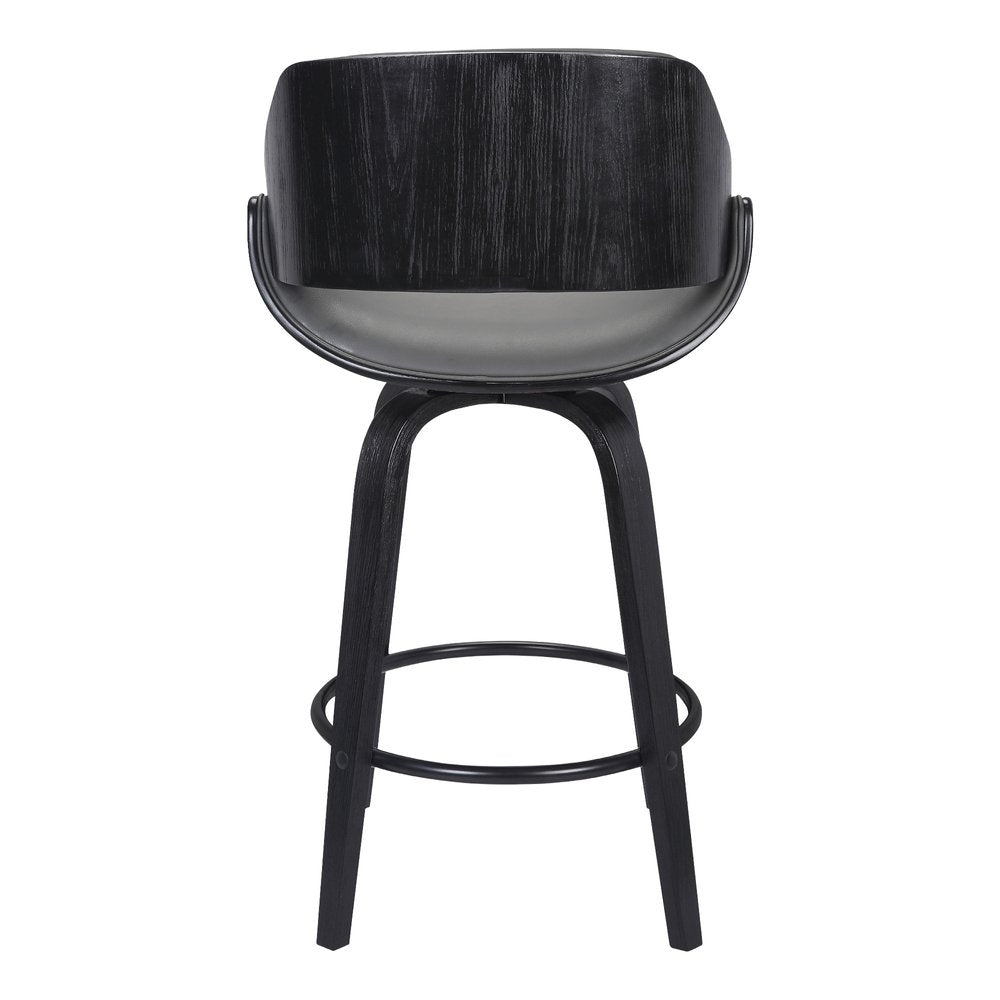 26" Gray And Black Faux Leather And Iron Swivel Low Back Counter Height Bar Chair HomeRoots