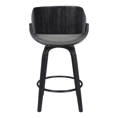26" Gray And Black Faux Leather And Iron Swivel Low Back Counter Height Bar Chair HomeRoots
