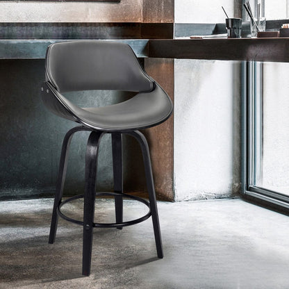 26" Gray And Black Faux Leather And Fabric And Iron Low Back Counter Height Swivel Bar Chair HomeRoots