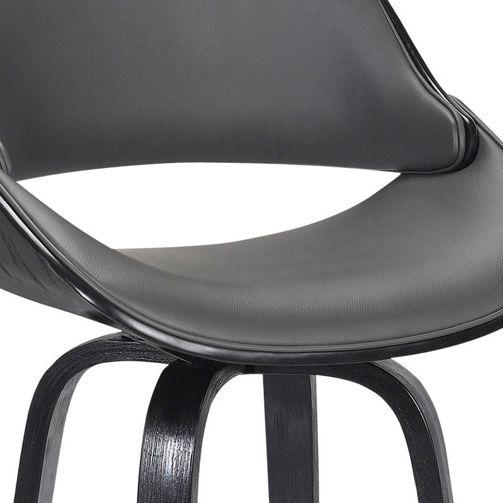 26" Gray And Black Faux Leather And Iron Swivel Low Back Counter Height Bar Chair HomeRoots