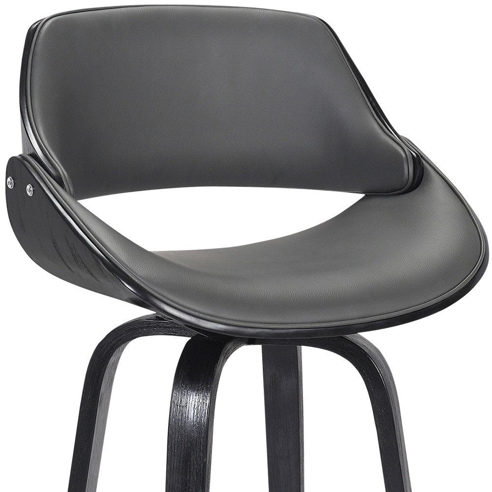 26" Gray And Black Faux Leather And Fabric And Iron Low Back Counter Height Swivel Bar Chair HomeRoots