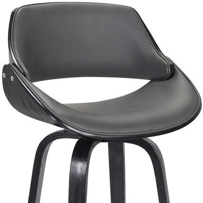 26" Gray And Black Faux Leather And Fabric And Iron Low Back Counter Height Swivel Bar Chair HomeRoots
