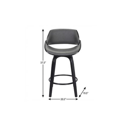 26" Gray And Black Faux Leather And Iron Swivel Low Back Counter Height Bar Chair HomeRoots