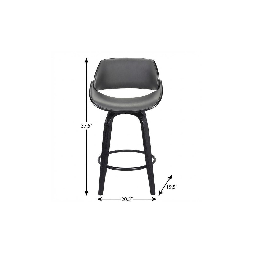26" Gray And Black Faux Leather And Fabric And Iron Low Back Counter Height Swivel Bar Chair HomeRoots