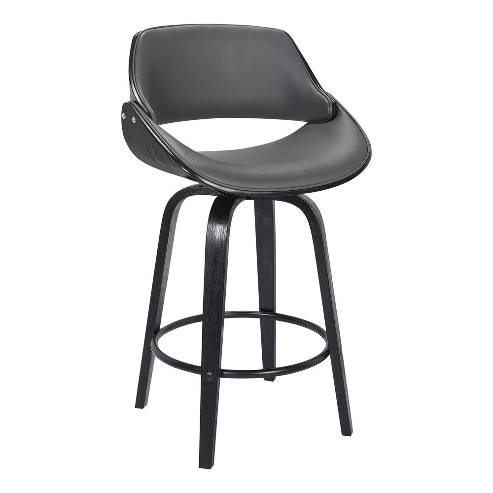 26" Gray And Black Faux Leather And Iron Swivel Low Back Counter Height Bar Chair HomeRoots