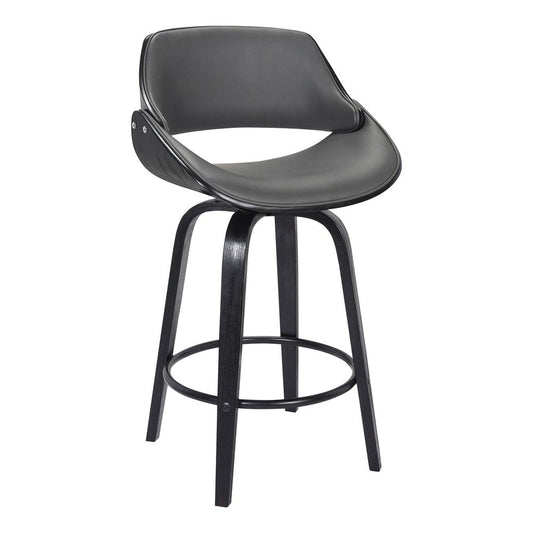 26" Gray And Black Faux Leather And Fabric And Iron Low Back Counter Height Swivel Bar Chair HomeRoots