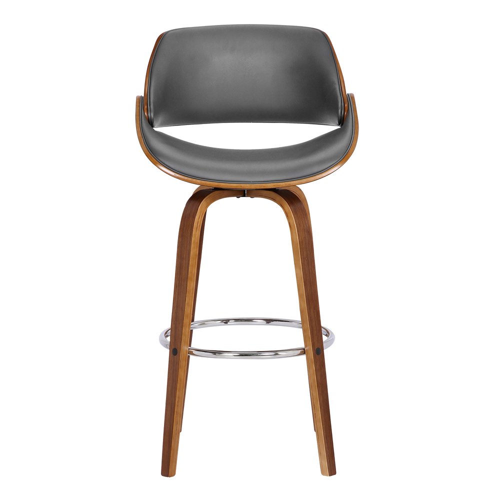 26" Gray And Brown Faux Leather And Fabric And Iron Low Back Counter Height Swivel Bar Chair HomeRoots